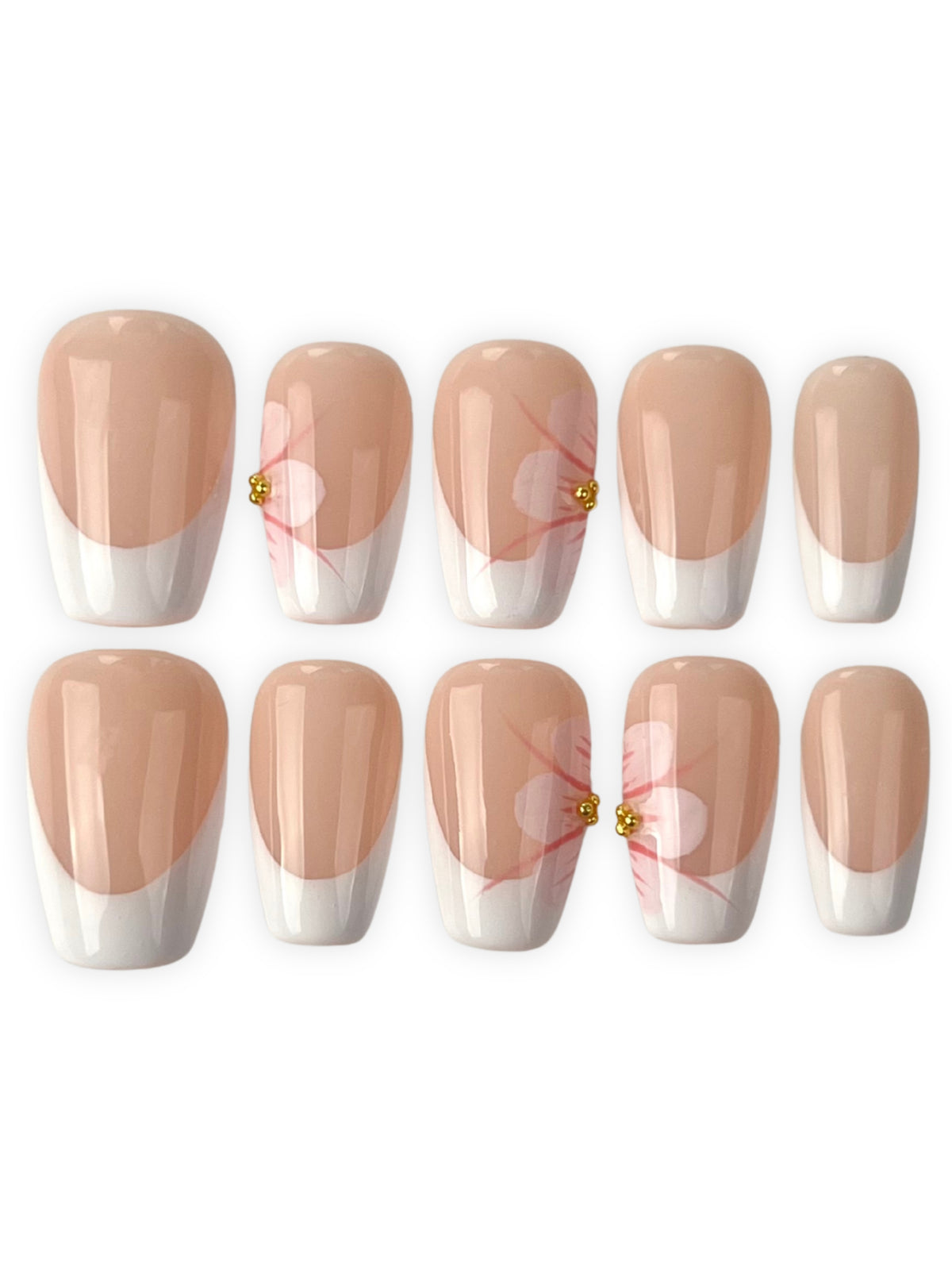 French Tip with Flowers Short Coffin