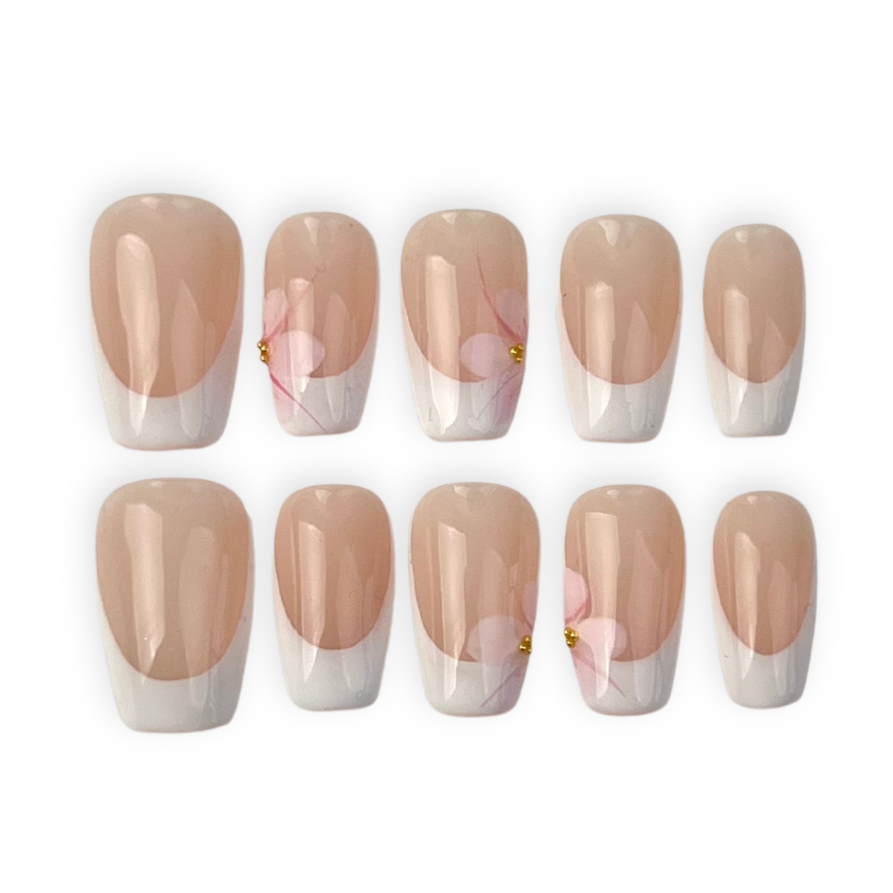 French Tip with Flowers Mid Coffin