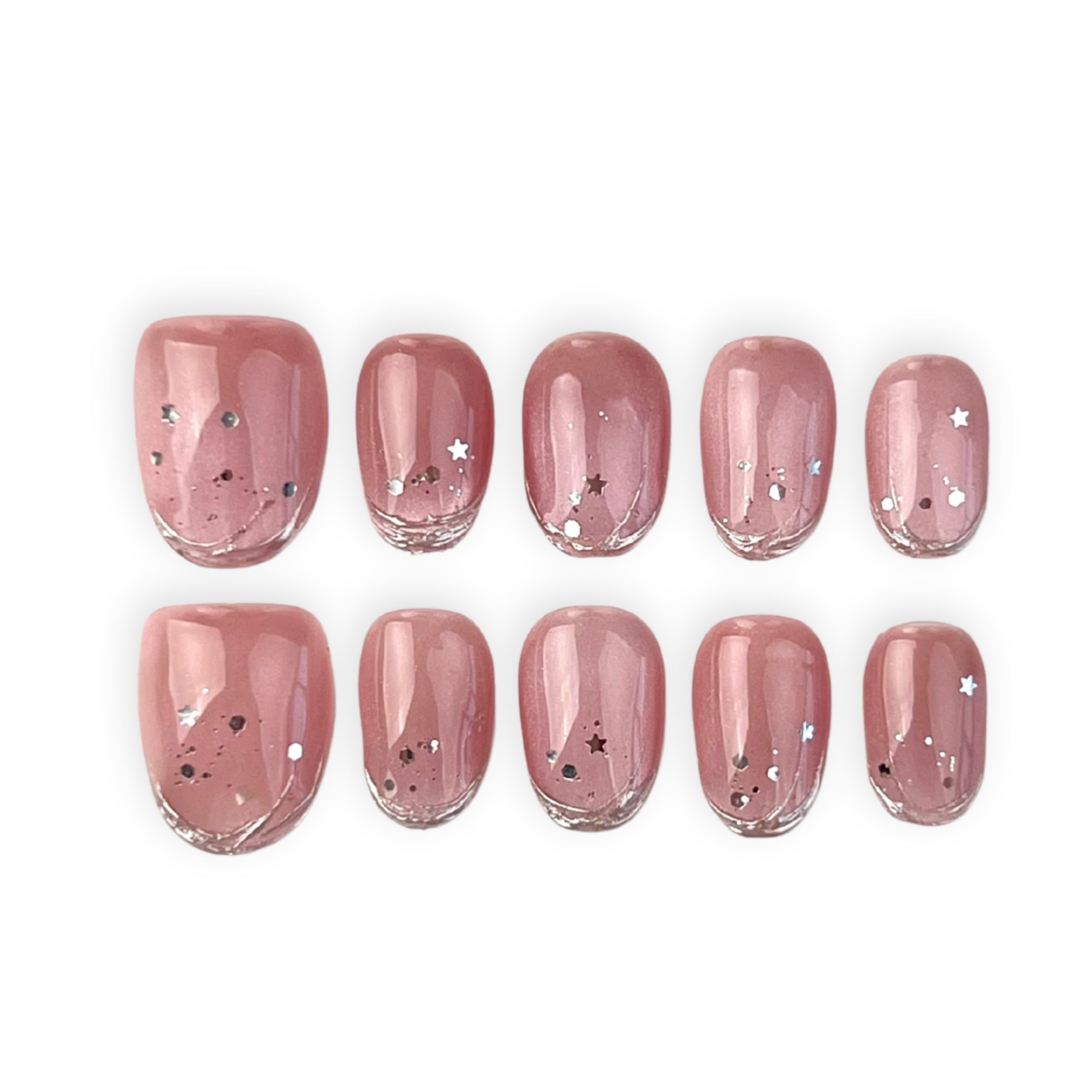 Pink cat eye with Silver Short Round