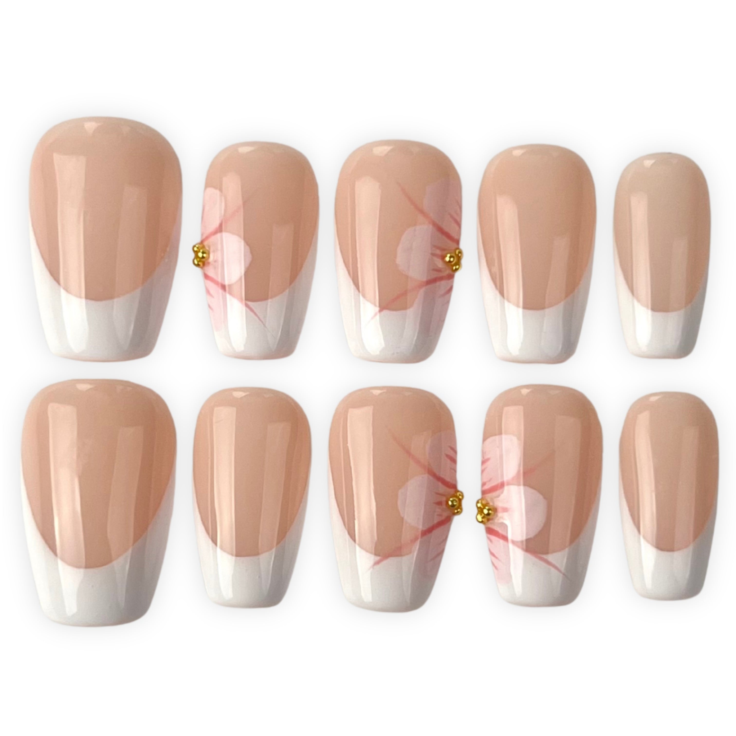 French Tip with Flowers Short Coffin