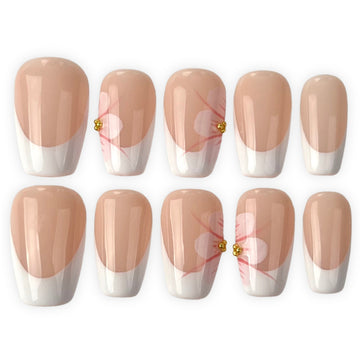 French Tip with Flowers Short Coffin