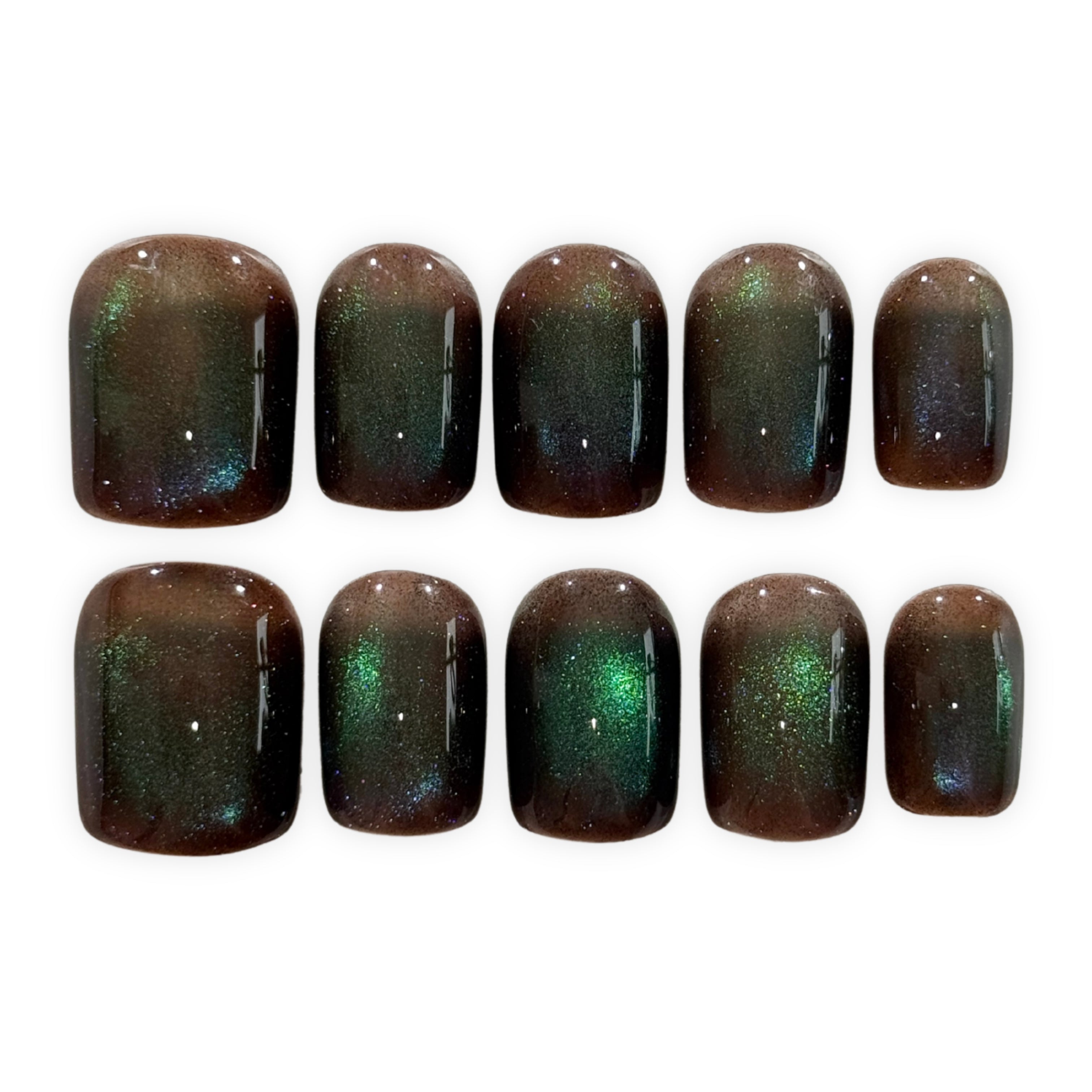 Brown Purple and Green Cateye Short Square