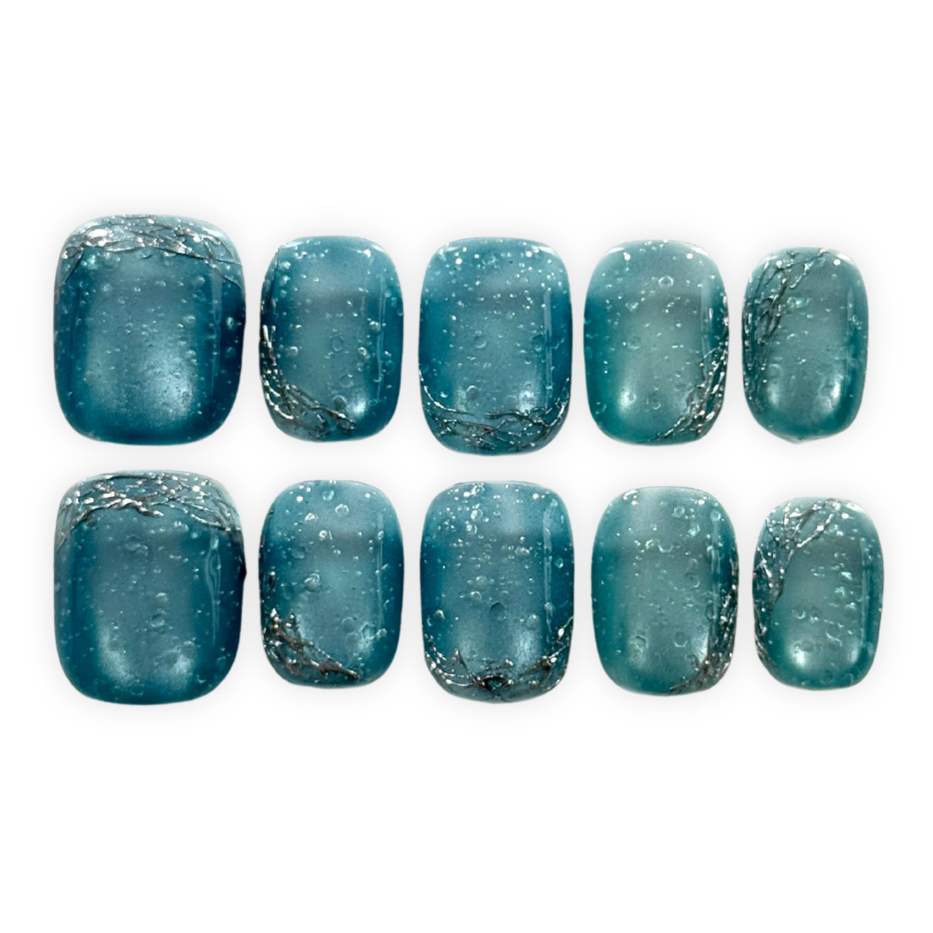 Blue Cat Eye Short Square with Silver
