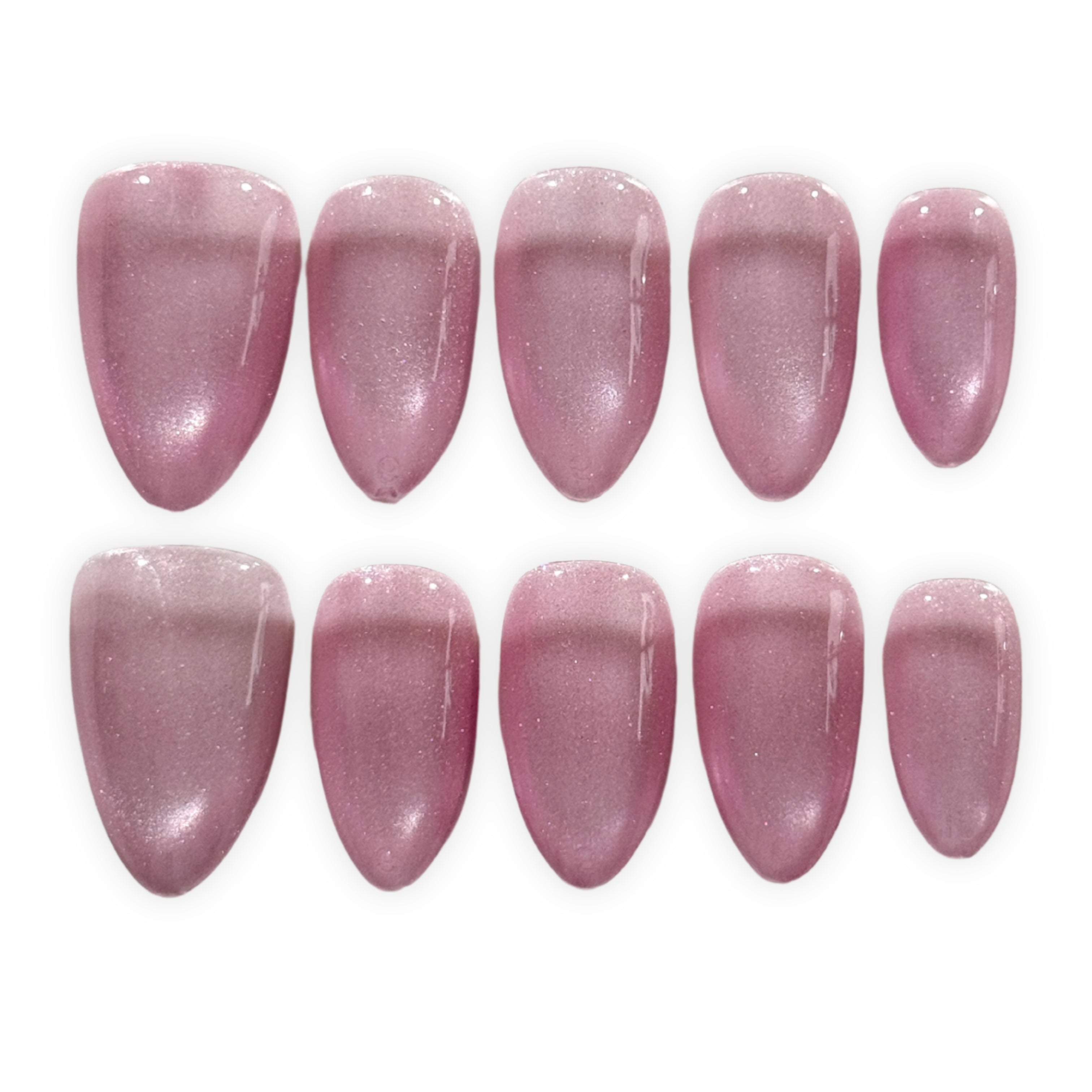 Light Purple/Pink Cat Eye Short Almond