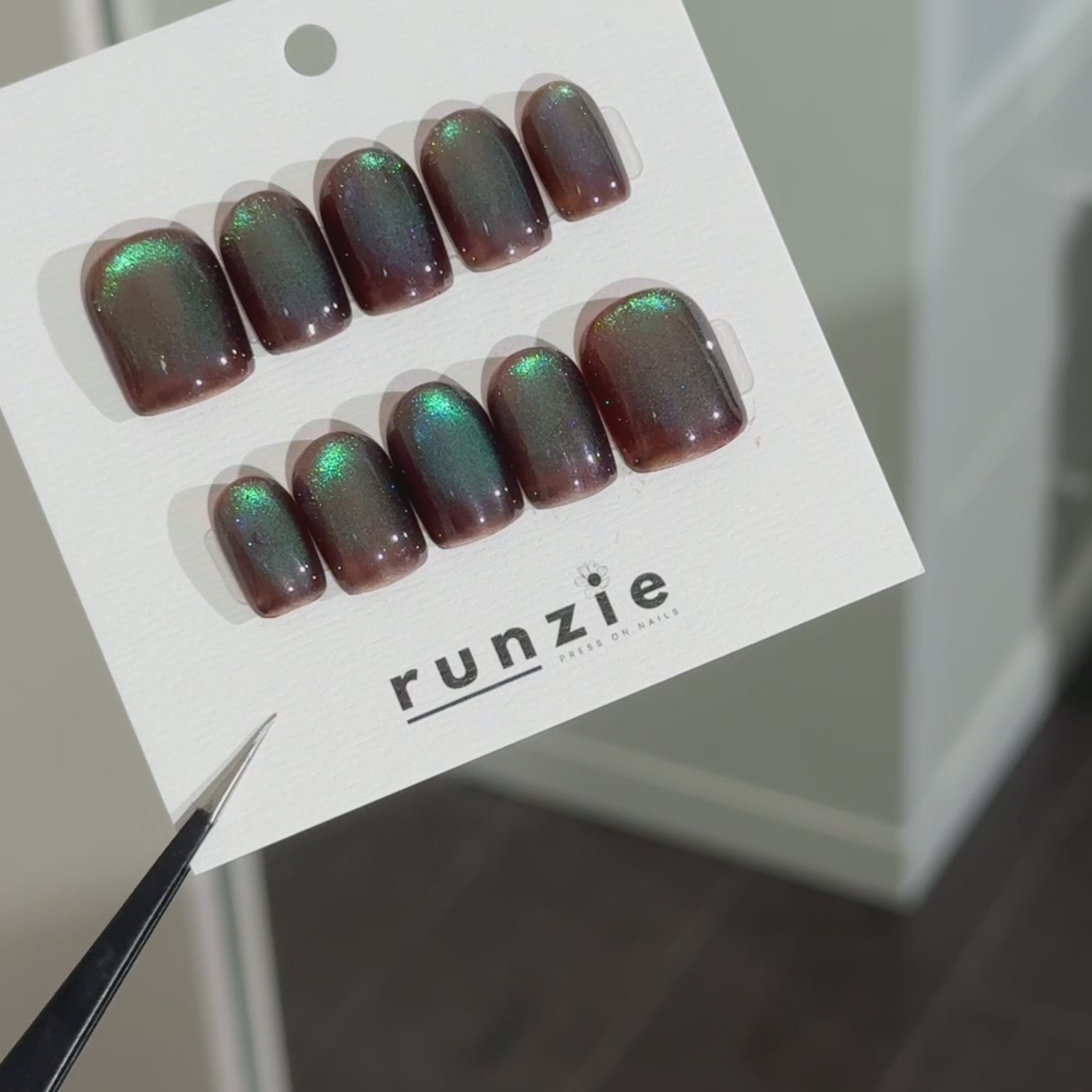 Brown Purple and Green Cateye Short Square